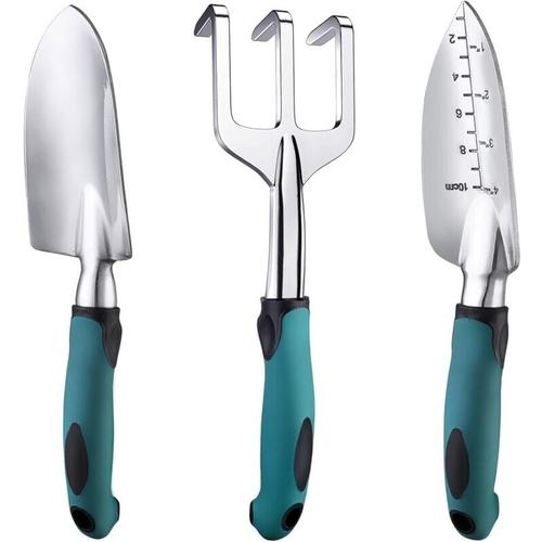 Gartengeräte, dreiteilige, robuste Gartengeräte aus Aluminiumguss mit gummiertem, rutschfestem