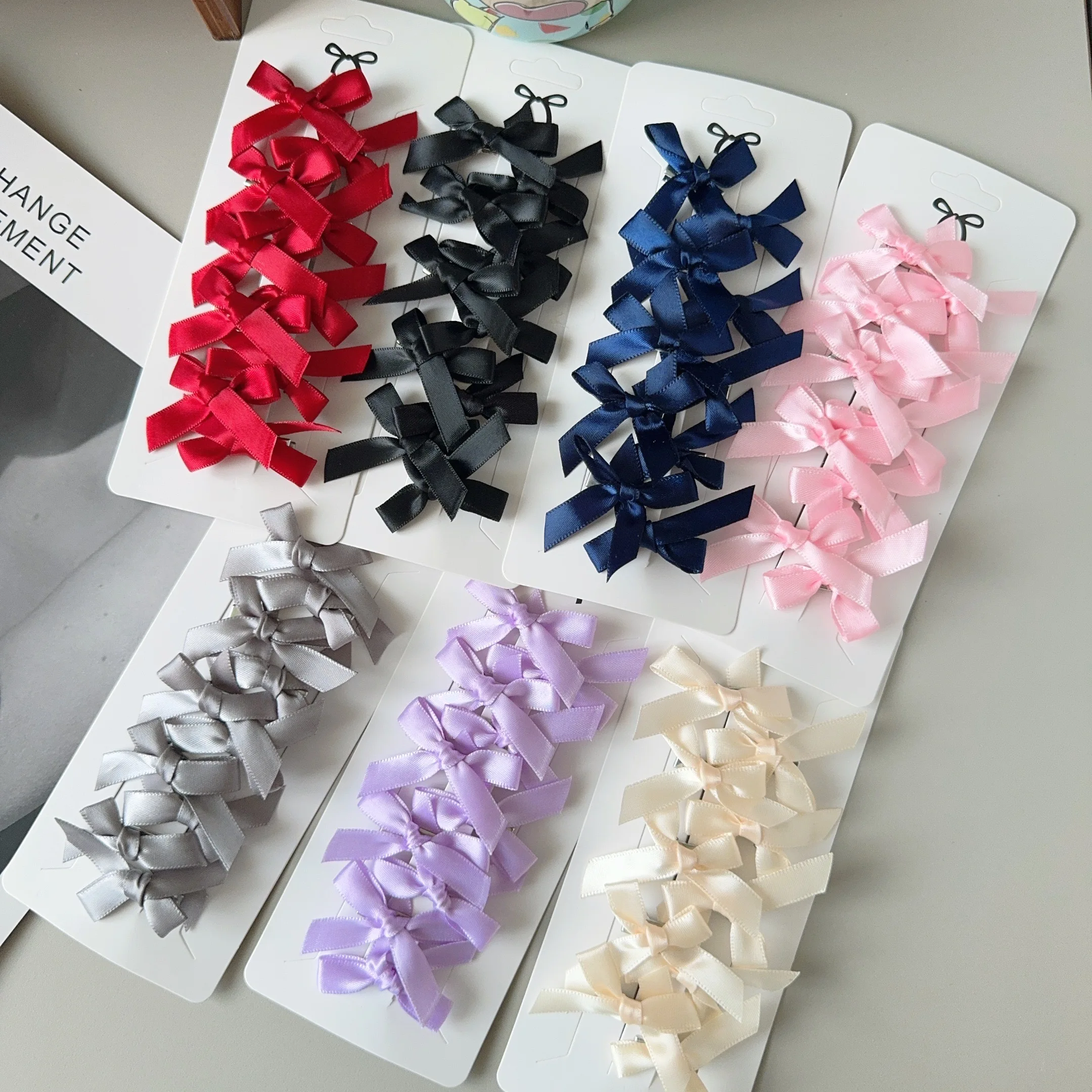 10 Teile/los Großhandel Kinder Süße Einfarbig Mini Bowknot Haar Clips Baby Für Mädchen Ballett Stil Band Geflochtene Haar Zubehör Image