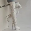 BERZIMER Frauen Oberschenkel Hohe Plattform Stiefel Runde Kappe Seite Zip Up Dünne High Heels Stiefel Damen Schuhe Frau Große Größe 40, 45 47 52