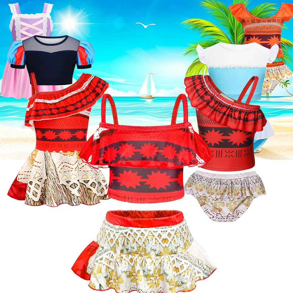2025 Pool Princess Dress Up Bademode Kleinkind Sommerzeit Moana Schwimmkleidung Zweiteiliges Set Bikini Niedlicher Rapunzel-Badeanzug