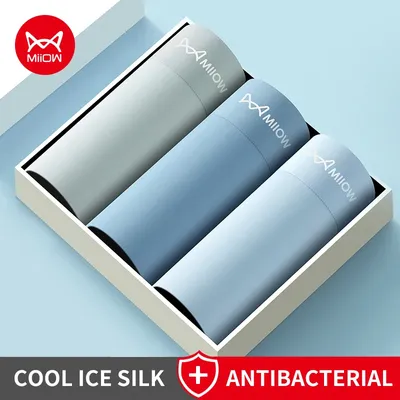 MiiOW 3Pcs Eis Seide Männer Unterwäsche 10A Antibakterielle Atmungsaktive Mesh Herren Unterhose Image