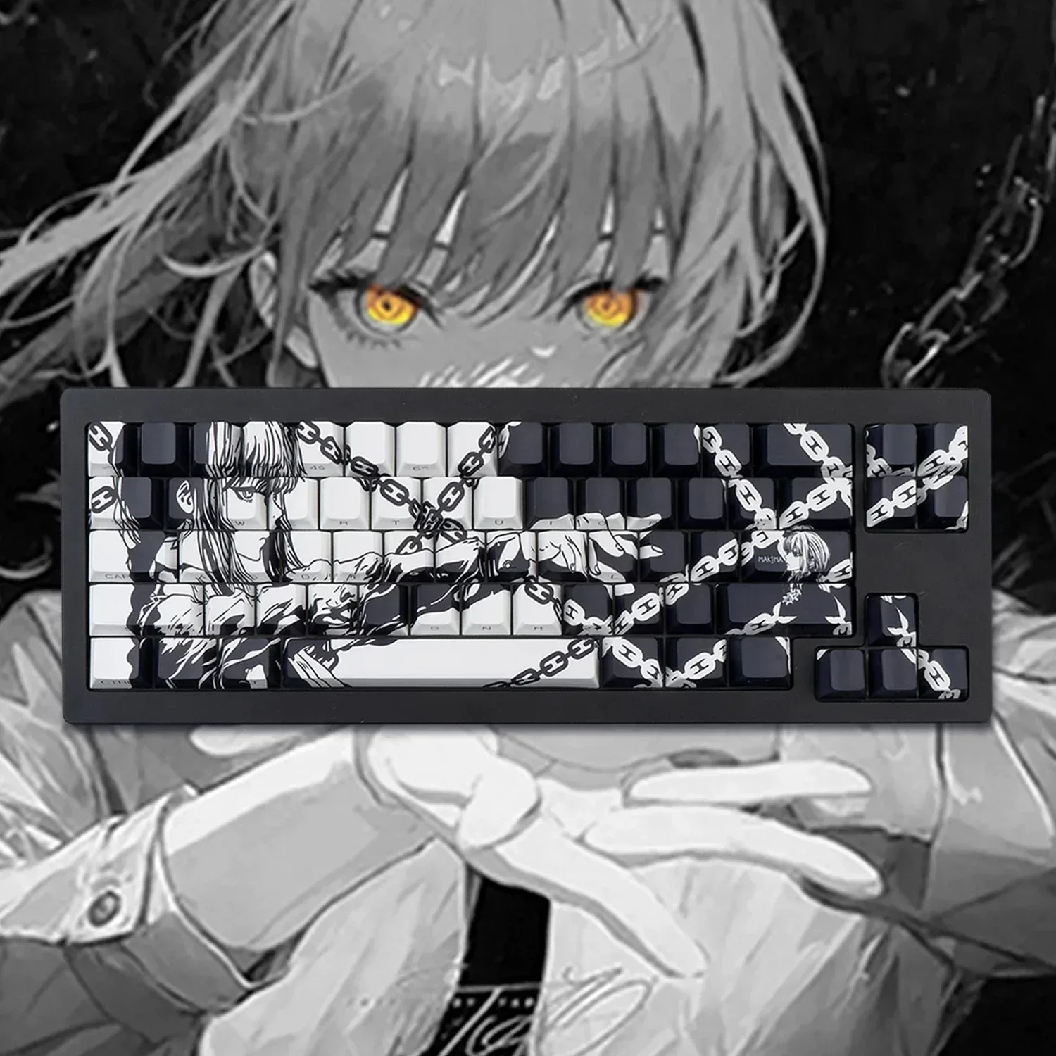 Makima Anime Tastenkappen Cartoon 129 Tasten PBT Tastenkappe Chreey Tastenkappen Japan Tastenkappe Dye-sub mechanische Tastaturkappen für 64/68/71/108 Image