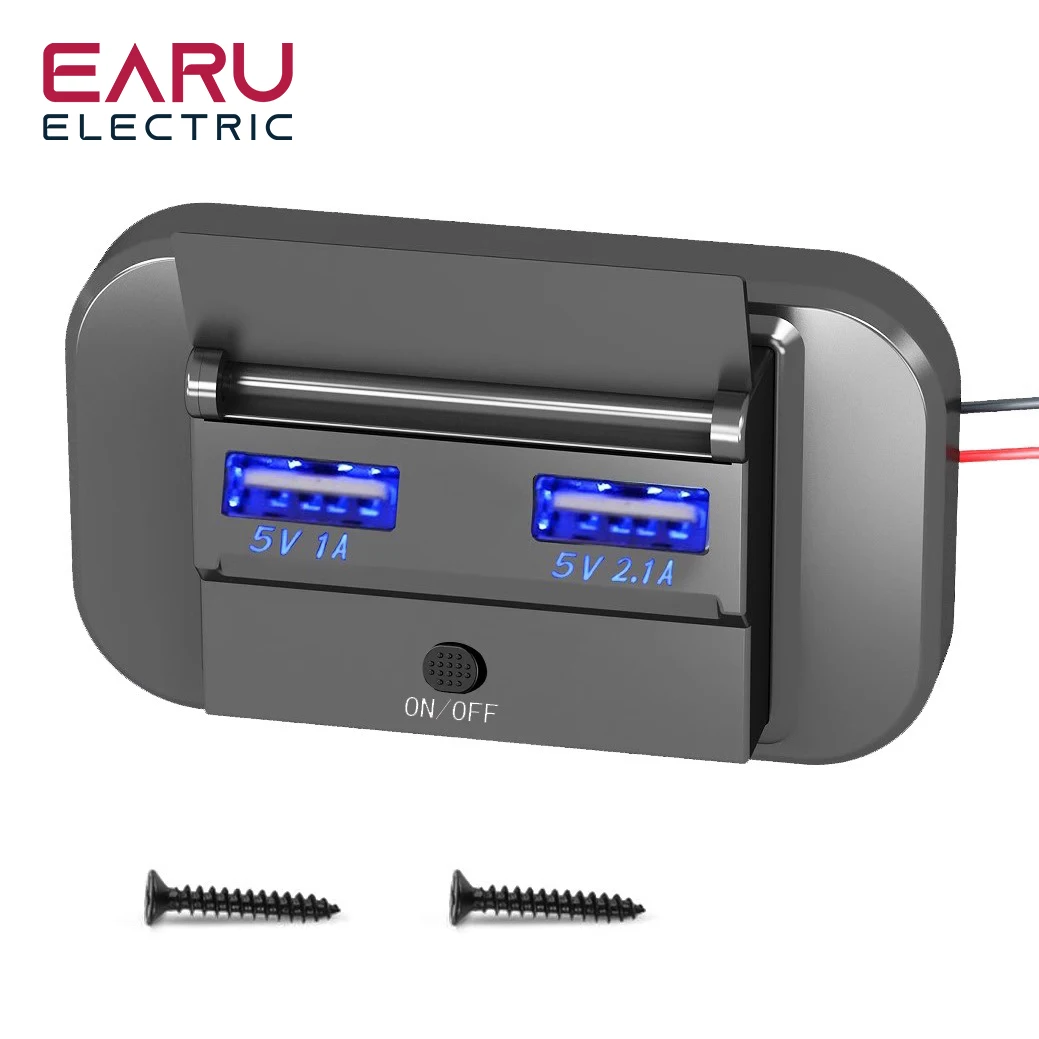 Earu Dual USB Auto Schnellladegerät Steckdosenadapter 5V/3,1A Auto Schnellladegerät mit Schalter für Bus Wohnmobil Boot Auto LKW Image