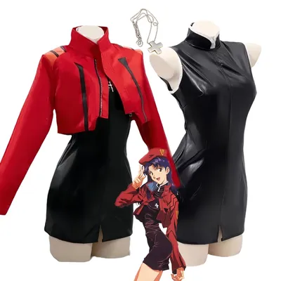 Katsuragi Misato Cosplay Kostüm Anime EVA Katsuragi Misato Cosplay Rote Jacke Kleid Uniform Image