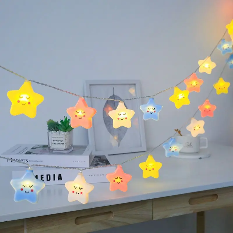 Hochzeits feier führte Rom Dekoration Smiley Star String Lichter Indoor Party Atmosphäre Weihnachten Batterie USB Lichterketten Vorhänge