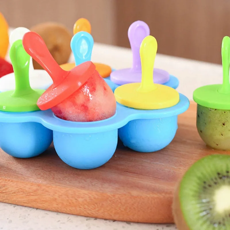 Bunte Eis am Stiel-Form, 7 Mulden, Silikon-Eiscreme-Form, DIY-Frucht-Shake-Maker mit Griffen und Tablett, Lebensmittelqualität für den Familienspaß Image
