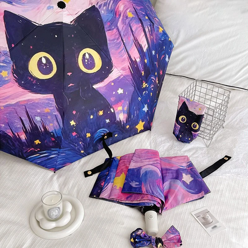 Cartoon-Katze, rosa, faltbarer Regenschirm, professioneller Sonnenschutz und UV-Schutz, doppelte Verwendung von Regen und sonnigem Automatic Image
