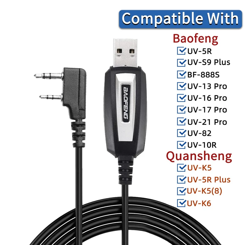 USB Programming Cable With CD for Baofeng UV-5R 82 888S UV-S9PLUS UV-13 16 17 21 Pro Quansheng UV-K5 5R Plus Walkie Talkie Radio Image