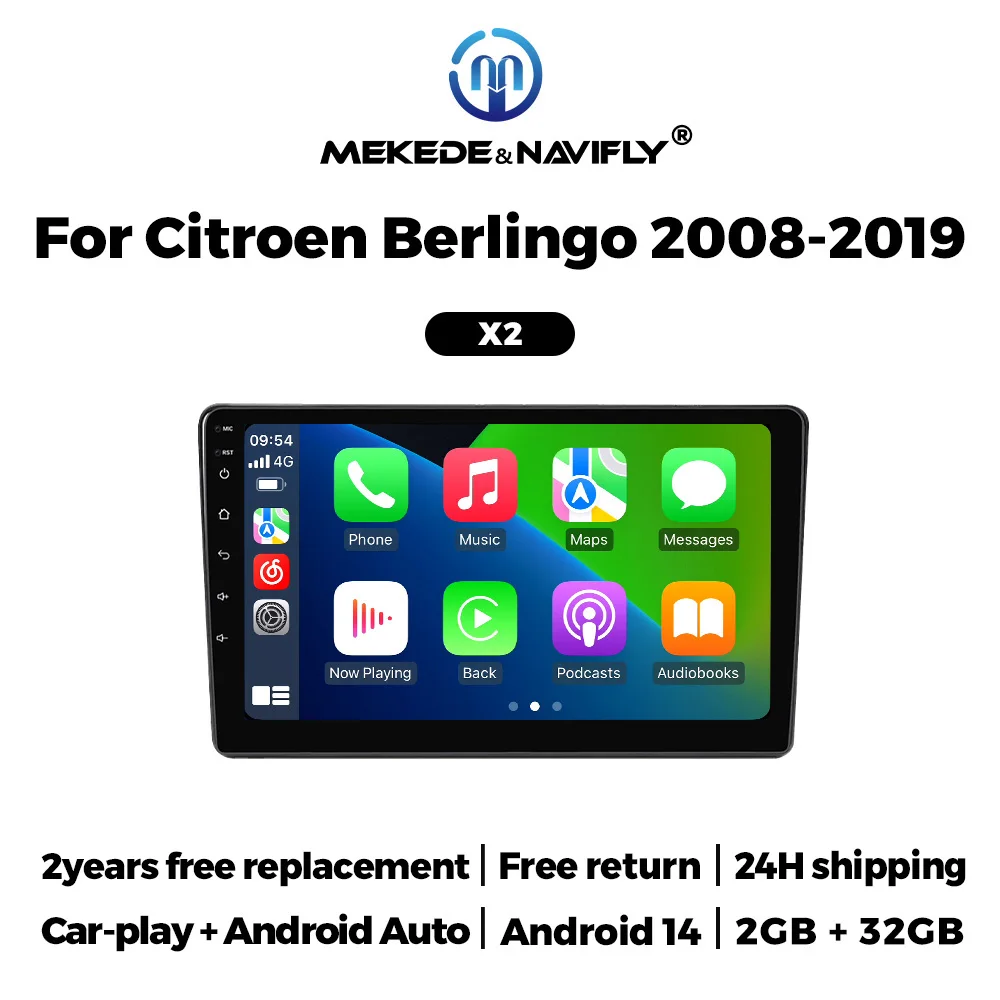 MEKEDE 2 Din Autoradio Für Citroen Berlingo B9 Peugeot Partner 2008-2019 Drahtlose Carplay Android Auto auto intelligente system Image
