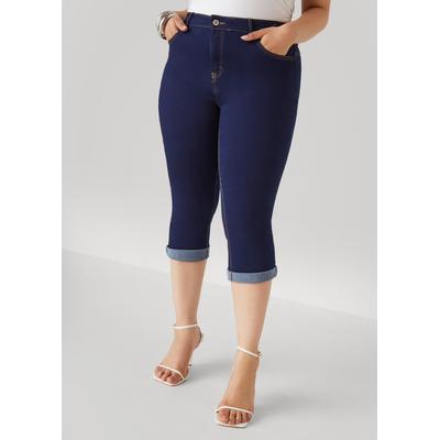 Plus Size Cuffed Stretch Denim Capris