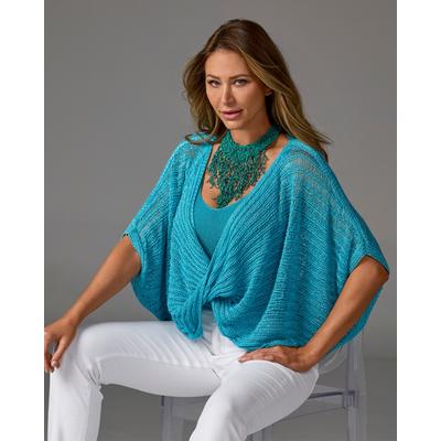 Boston Proper - Bachelor Button Blue - Metallic Twist Sweater Poncho - Large/XL