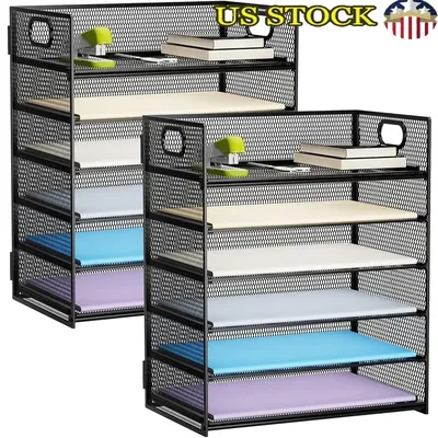 6 Tier Desk Organizer with Portable Handle 2 Pack Mesh File Organizer Office School Home Paper