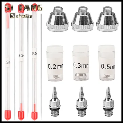 Airbrush Nozzle and Needle Replacement Tool, Accessories Kit for Many Types of Airbrush, Repair Parts, 0.2mm, 0.3mm, 0.5mm, 3Pcs