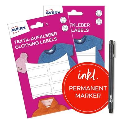 Avery Zweckform 2x 36er-Pack Textil-Aufkleber 45x13 mm weiß + Marker weiß Image