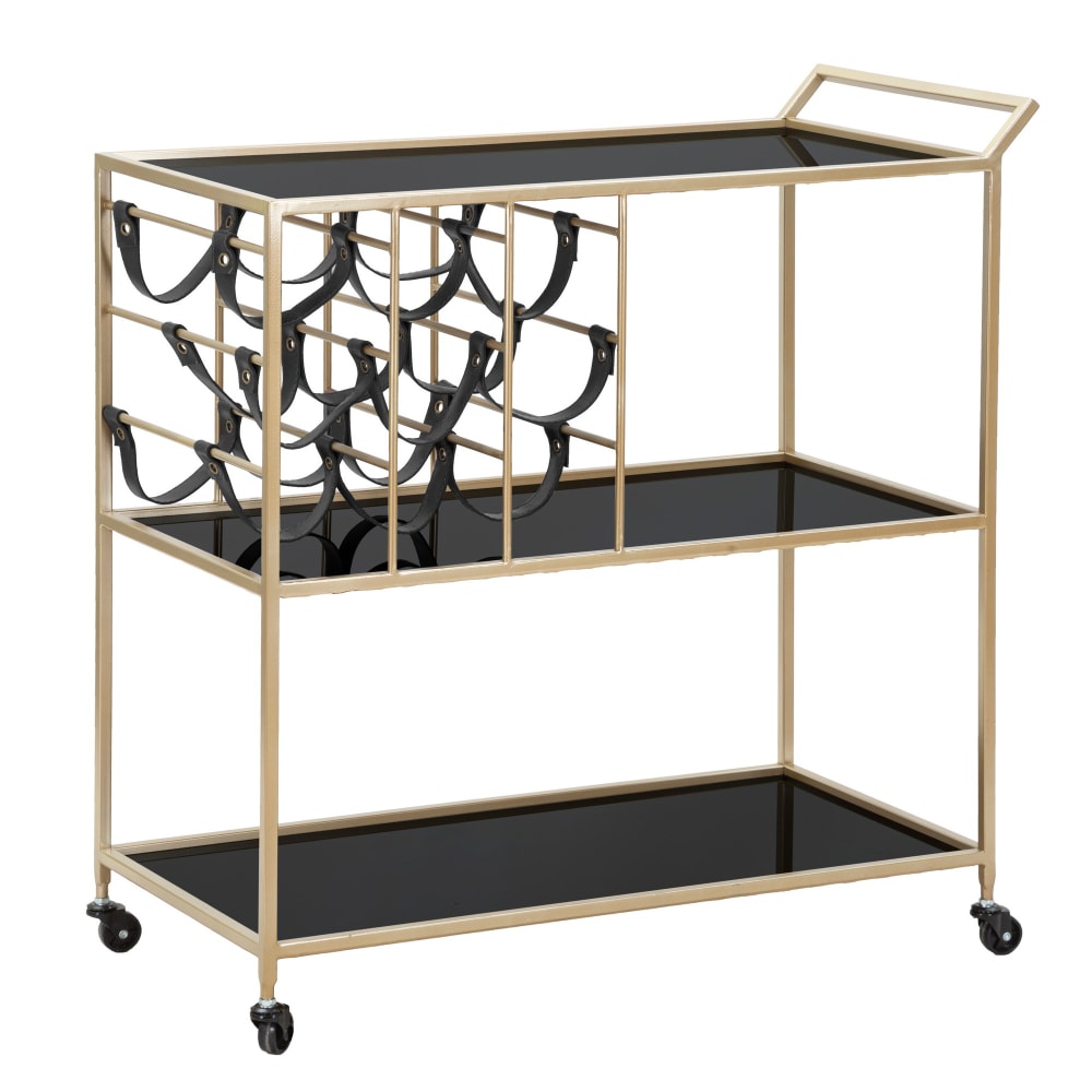 Chariot en métal et verre noir avec porte-bouteilles 79x39,5x82 cm