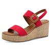 Keilsandalette MARCO TOZZI, Damen, Gr. 38, rot, Textil, unifarben, Veloursleder, klassisch, Schuhe, Sommerschuh, Riemchensandale mit Feel Me-Ausstattung