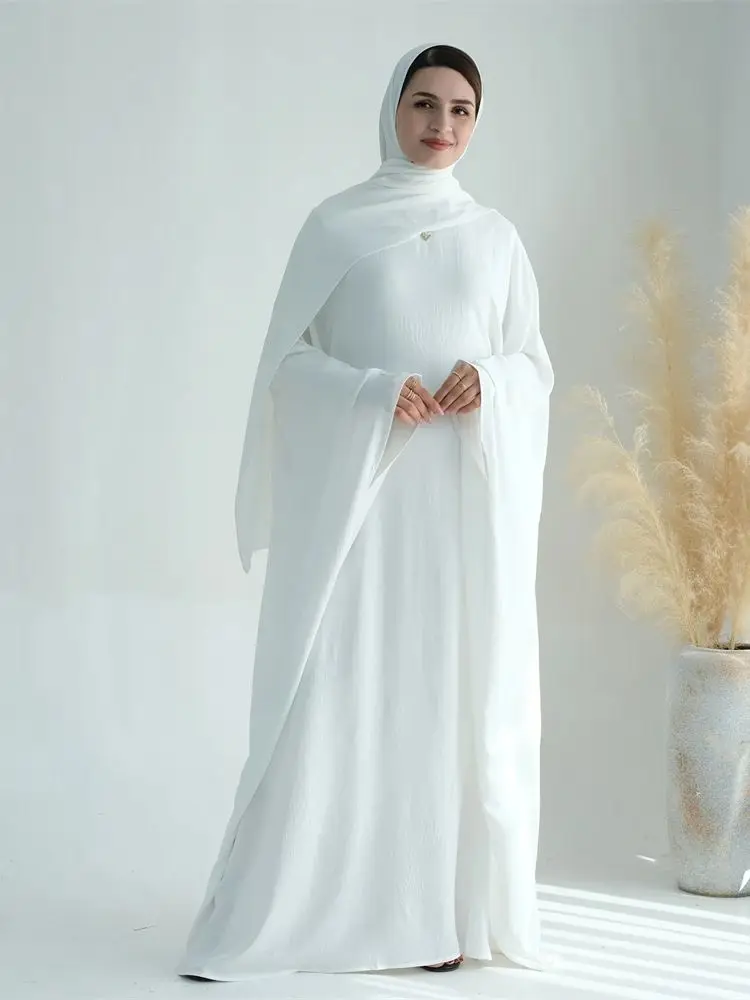Weiß Rosa Schwarz Braun Weicher Krepp Khimar Batwing Abaya Damen 2-teiliges muslimisches bescheidenes Hijab-Kleid-Set Kaftan Kebaya Robe Damen Image