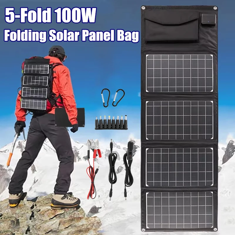 100W Faltbare Solar Panel Tragbare Falttasche Schnelle Lade USB 5V Solar Ladegerät Mobile Power Bank Für Outdoor telefon Camping Image