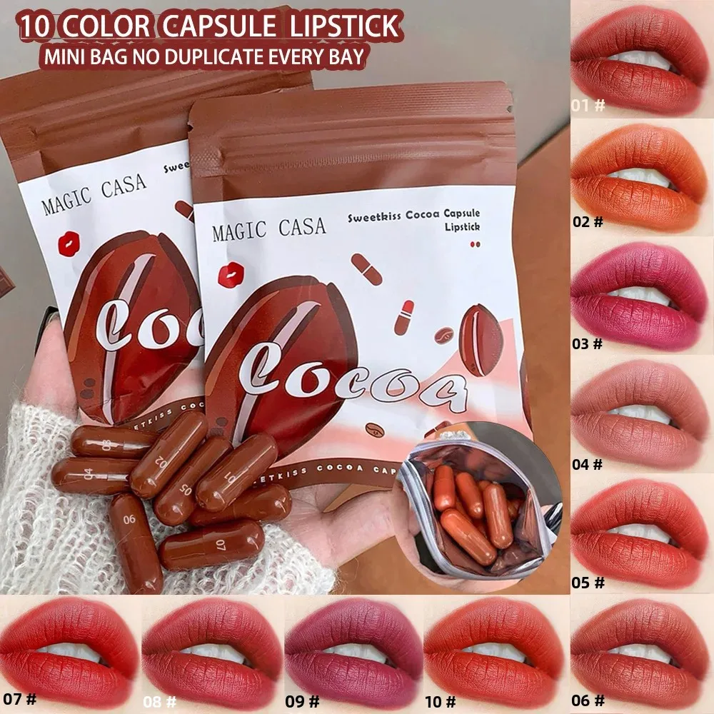 10 Stück Mini Coco Kapsel Lippenstift Set samt matt wasserdicht sexy nackt DIY Lip Glasur Neuheit Make-up Kit Image