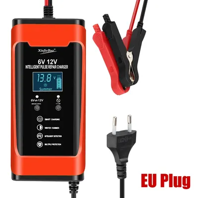Smart Fast Charge Auto Motorcycle Car Battery Charger Cycle GEL Lead-Acid Charger 6V 12V 6A Pulse Repair LCD Display