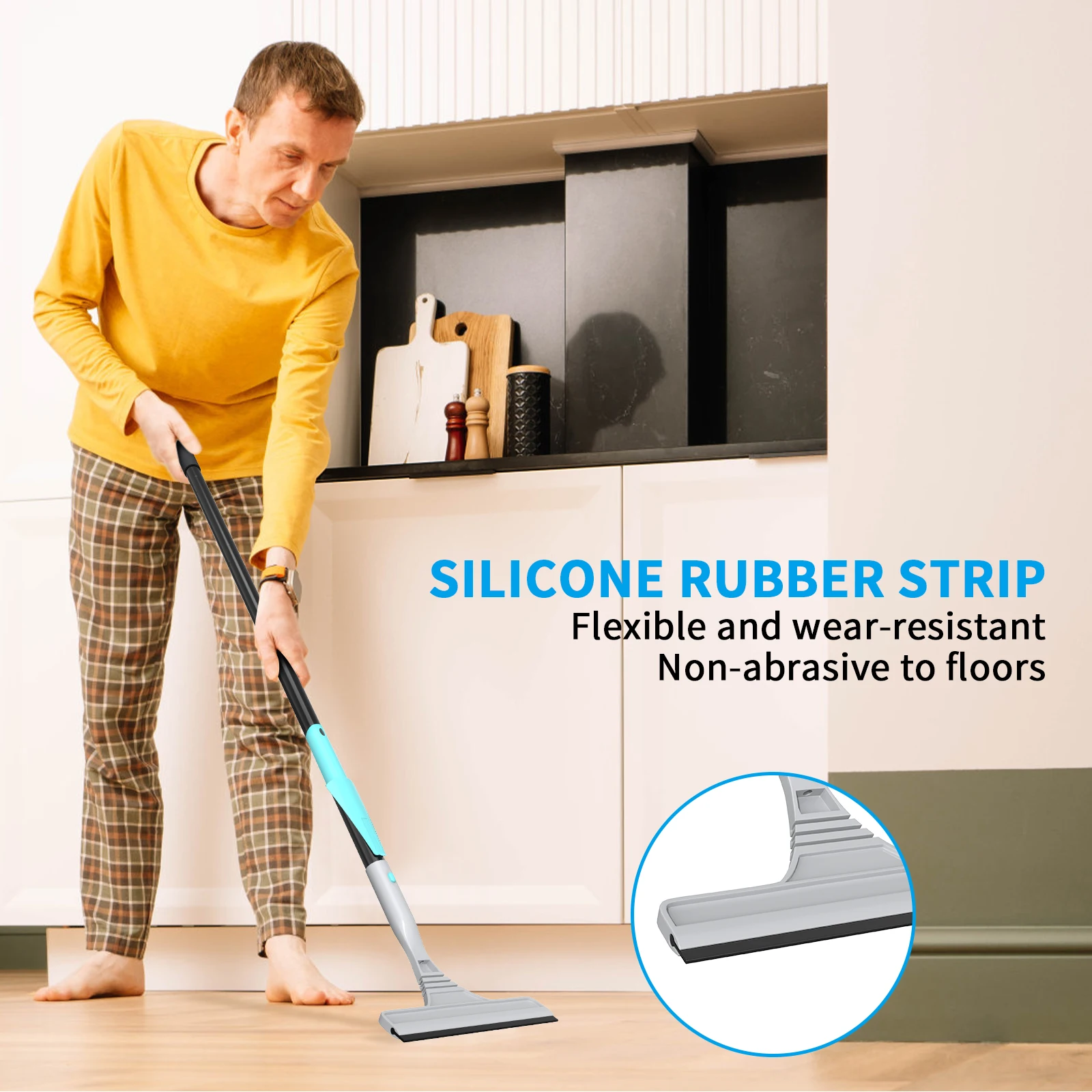 DayPlus 2 IN1 Bodenwischer und sauber, Mikrofaser-Gummi-Rakel-Kombination, Haushalts-Bodenwischer mit 154 cm langem Griff für Zuhause Image