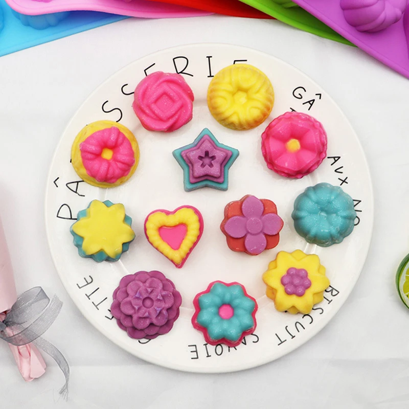 12 blüten förmige Silikon kuchen form Cupcake Jelly Candy Schokoladen dekoration Backwerk zeug formen Image
