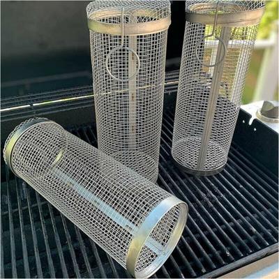 Cyslmuk - 20 x 9 cm rollender Grillkorb, Edelstahl-Grill mit zylindrischem Grillkorb für Image