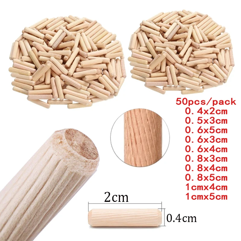 50 stücke Holz Pin Schrank Schublade runde Nut Holz Handwerk Pin Rod Set Möbel Zubehör Holz Pin Durchmesser 0,4-0,8 cm