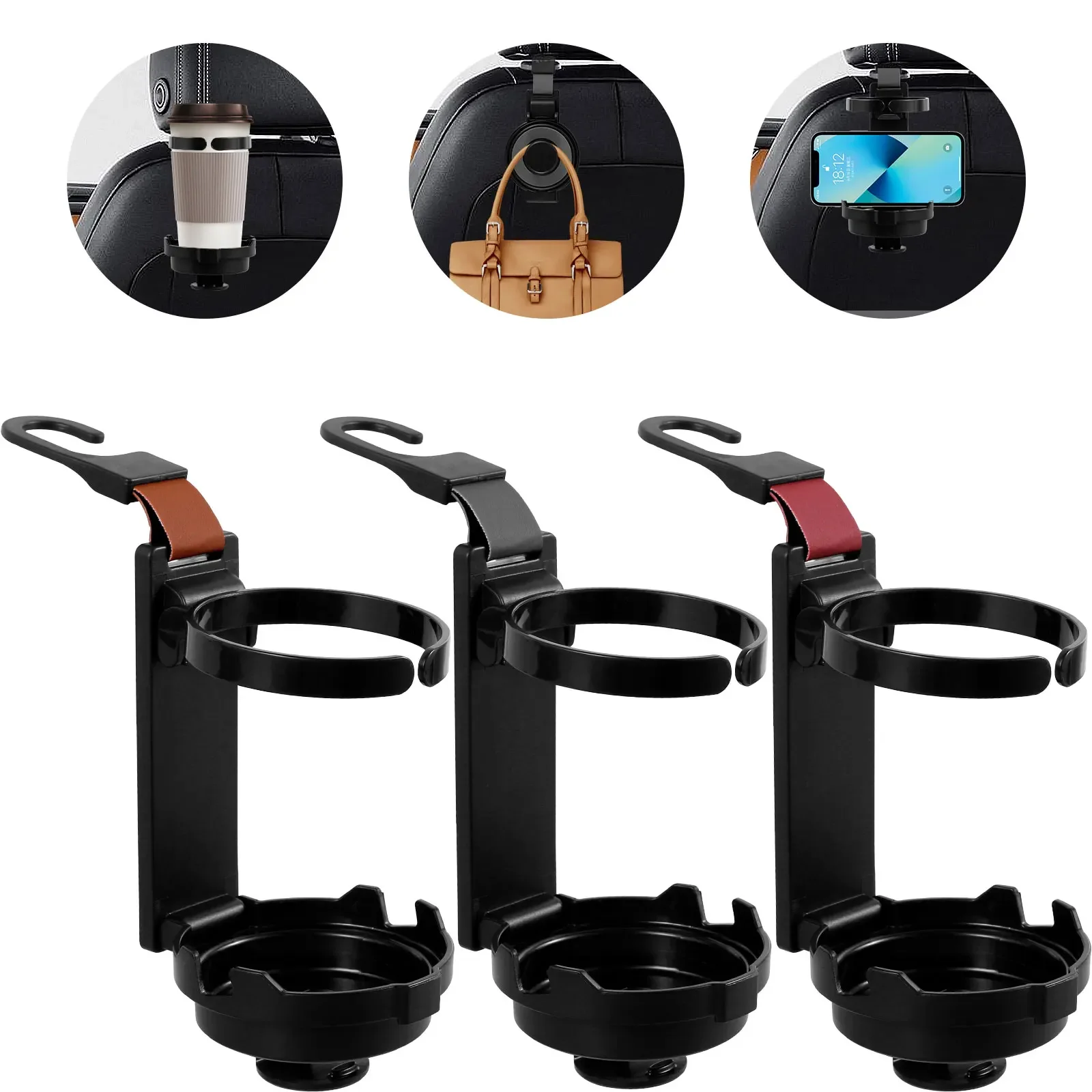 Auto Multifunktionale Wasser Tasse Halter Auto Sitz Kopfstütze Haken Auto Rücksitz Organizer Aufhänger Handtasche Innen Zubehör Image