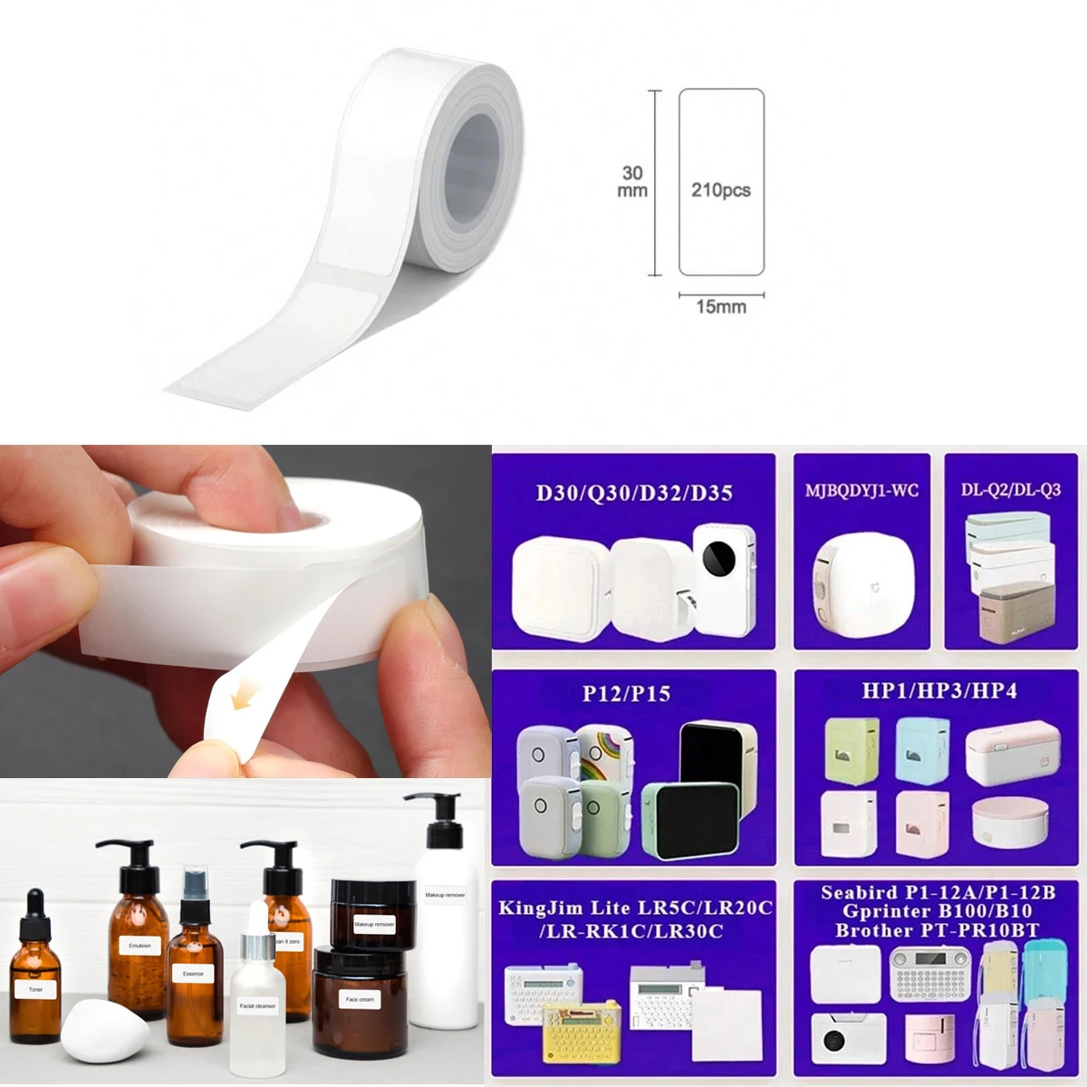 Etiketten hersteller band, 15mm x 30mm,210 Etiketten/Rolle, weißes Aufkleber-Thermopapier, Haushalts aufbewahrung etiketten, selbst klebendes Etiketten band Image