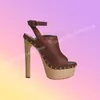 Braun Sexy Metall Nieten Dekor Hausschuhe Plattform Chunky High Heel Leder Mode Sexy Frauen Schuhe