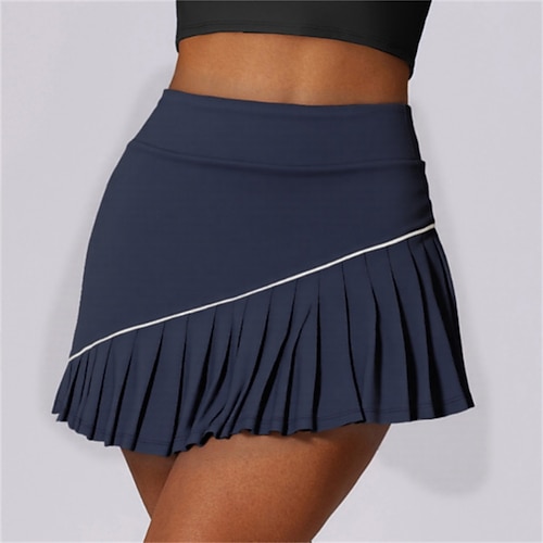 Damen Einfarbig Lässiger Rock Tennisröcke mit Shorts Plissiert Seitentaschen Schnelltrocknend Tennis Golfspiel Pickleball Laufrock Schwarz Weiß Marinenblau Tennisbekleidung Image