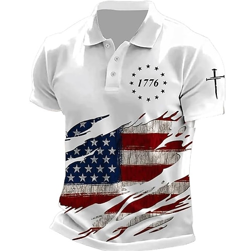 250. Jahrestag der Gründung der Vereinigten Staaten von Amerika, Veteranentag Herren Amerikanische US-Flagge Polo Kurzarm Polo-Shirts Hemden mit Kragen Lässig Outdoor Alltagskleidung 3D-Druck Sommer Image