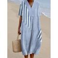 Damen Midikleid Sommerkleid A Linie Kleid Urlaub Lässig Strand Party Ausgehen Strand Lässiger Schnitt Grafik Geometrisch Kurzarm V Ausschnitt Blau Weiß Hellgrün Königliches Blau Blau Sommer Frühling
