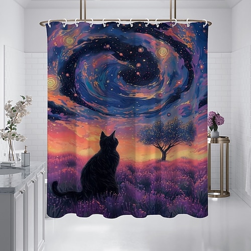 Duschvorhang mit Haken 180cm Polyester waschbar wasserdicht Musterduschvorhang für Badezimmer und Badewanne Van Gogh Ölgemälde Baum des Lebens Image