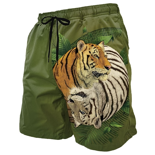 Tiger Ying Yang von Vincent Hie Herren-Badehose mit Tier-Tiger-Motiv, Badeshorts, Boardshorts, Retro-Vintage-Netzfutter, elastischer Kordelzug in der Taille, Designer-Shorts, limitierte Image