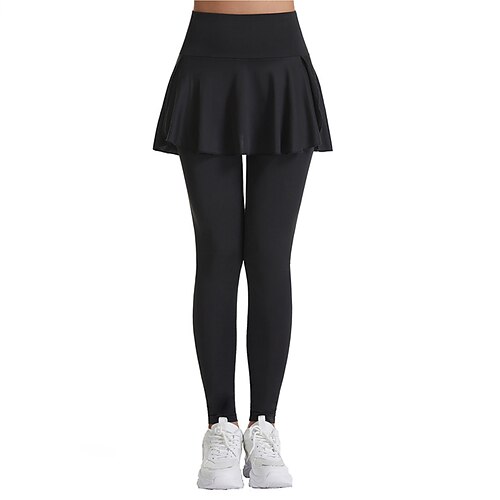 Damen Einfarbig Lässiger Rock Tennisrock mit Leggings Plissiert Seitentaschen Schnelltrocknend Tennis Golfspiel Pickleball Unterteile Schwarz Weiß Purpur Tennisbekleidung Image
