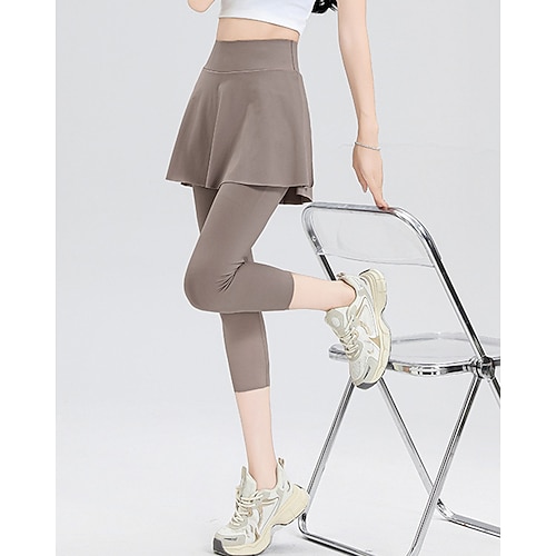 Damen Einfarbig Lässiger Rock Tennisrock mit Capri-Leggings Seitentaschen Geteilt Schnelltrocknend Tennis Golfspiel Pickleball Unterteile Schwarz Braun Grau Spandex Tennisbekleidung Image