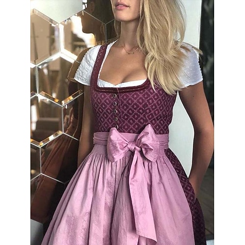 Oktoberfest Kleid Dirndl Trachtenkleider Dienstmädchen Bayerisch Deutsch Wiesn Damen Stoff im traditionellen Stil Kleid Schürze Ohne Bluse Image