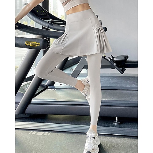 Damen Einfarbig Lässiger Rock Tennisrock mit Leggings Seitentaschen Schnelltrocknend Tennis Golfspiel Pickleball Unterteile Leichte Kaffee Schwarz Grün Spandex Tennisbekleidung Image