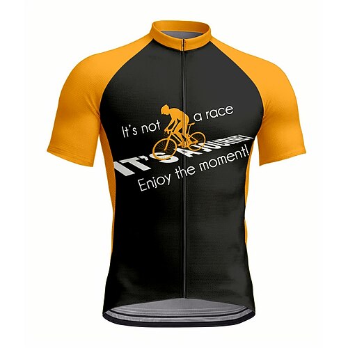 Herren Radtrikot Grafik Farbblock Buchstaben Zahlen Kurzarm Fahhrad T-Shirt Oberteil mit 3 Gesäßtaschen UV-beständig Schnelltrocknend Frontreißverschluss Reflektierende Streifen Sport Orange Image