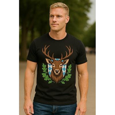 Oktoberfest Hirsch T-Shirt Bayerisch München Deutsch Grafik Für Herren Damen Erwachsene Oktoberfestbier Heißprägen Festival Image