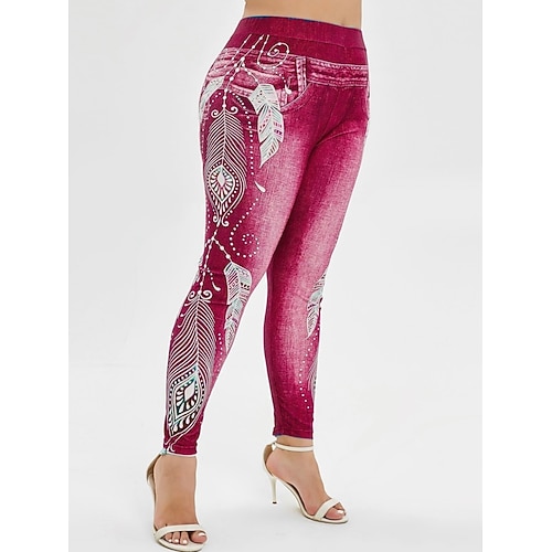 Damen Leggings Hosen 3D Druck Urlaub Vintage Mode Voller Länge Hohe Taille Grafisch Weich Komfortabel Mikroelastisch Outdoor Straße Schwarz Wein Dunkelblau Hellblau Sommer Frühling Slim Fit Image