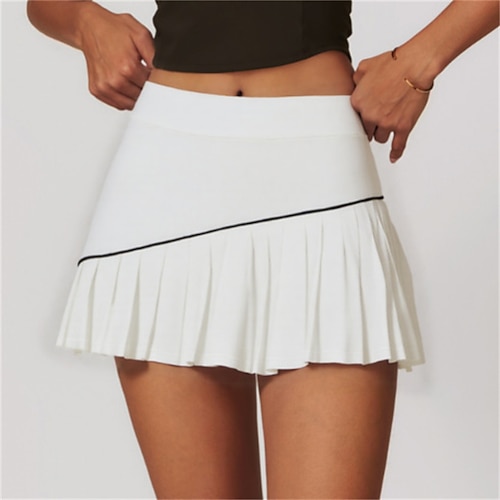 Damen Einfarbig Lässiger Rock Tennisröcke mit Shorts Plissiert Seitentaschen Schnelltrocknend Tennis Golfspiel Pickleball Laufrock Schwarz Weiß Marinenblau Tennisbekleidung Image