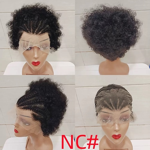 Echthaar 13x4 Spitzenfront Perücke Pixie-Schnitt Brasilianisches Haar Lockig Schwarz Perücke 130% 150% Haardichte mit Babyhaaren Farbverläufe Vorgerupft Für Perücken für schwarze Frauen Lang Echthaar Image