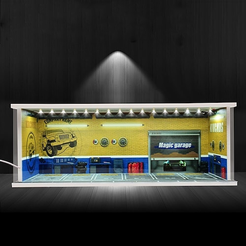 1:64 Modellauto-Vitrine, Druckguss-Diorama-Garage, simuliertes Parkplatzmodell, Miniaturszene, Parkplatz-PVC-Baugruppe mit beleuchtetem Parkplatzmodell-Vitrine, Spielzeug-Vitrine
