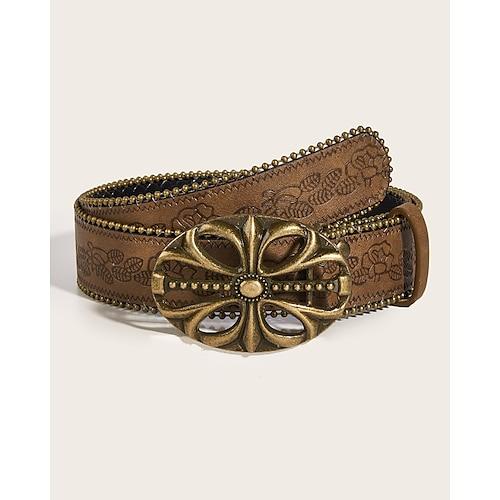 Damen Gürtel PU Schwarz Braun Kaffee Taillengürtel Straße Date Blumen