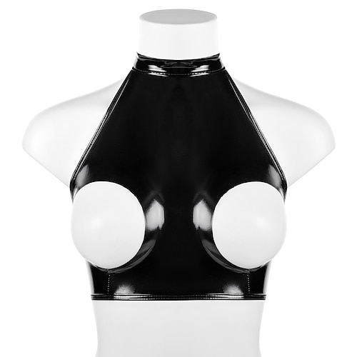 Neckholder-Top aus Kunstlatex mit Cut-Outs Glänzendes Finish Damen Shinny Lederfetisch Nasser Look Kostüm für Nachtclub Pride Parade Pride-Monat Halloween Karneval Erwachsene Image