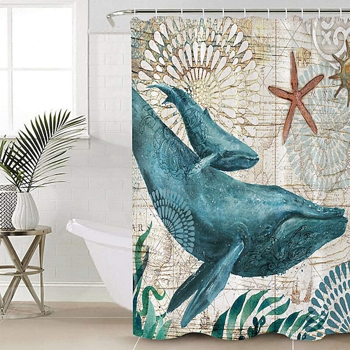 Duschvorhang mit Haken 200 cm hoch duschvorhang waschbar Polyester Waschbar Wasserfest Ozean Landschaft Muster Image