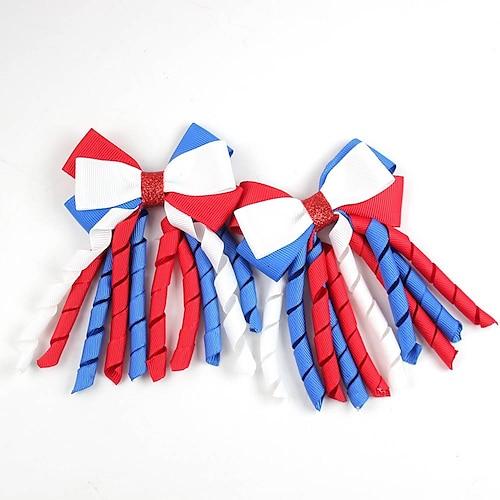Haarspangen zum Unabhängigkeitstag, 7,6 cm, rot, weiß, blau, lockiges Band, Haarspangen, handgefertigt, für Schulkinder, Mädchen, Haarschmuck für den 4. Juli